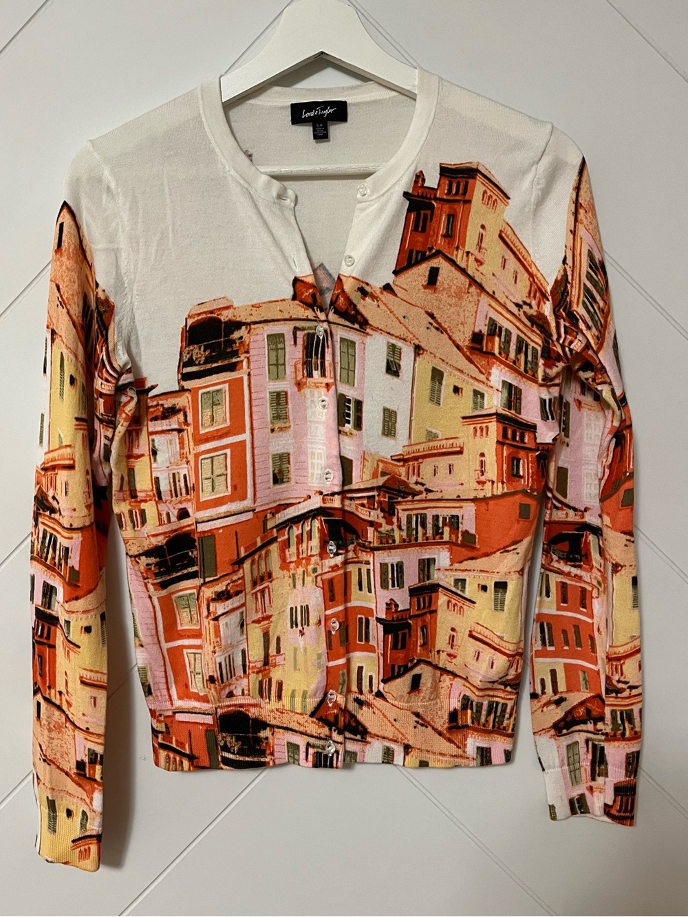 White Multi-Color Scenic Print Long Sleeve Top